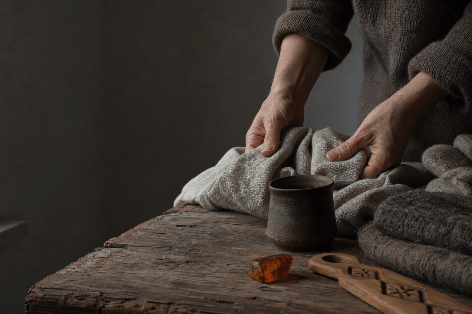 Hands working with natural materials