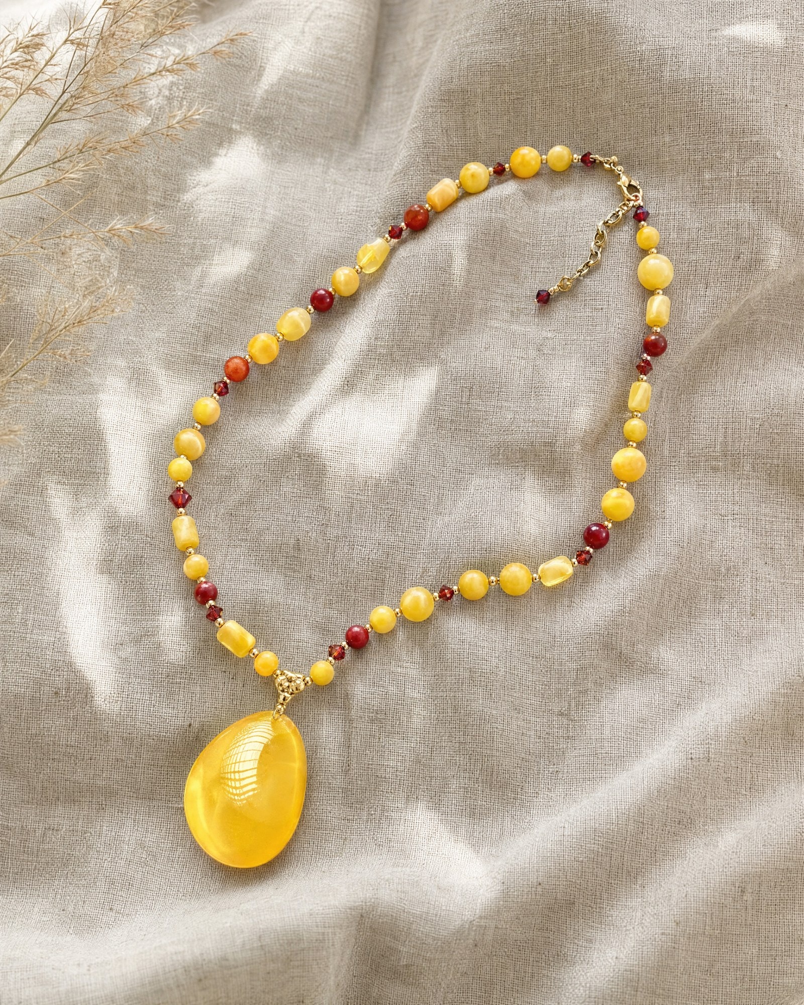 Jāņi Necklace · Butterscotch Amber & Swarovski Crystals