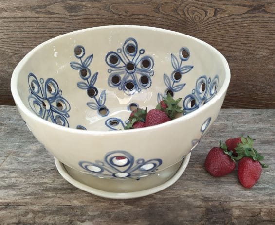 Painted berry/fruit bowl with saucer