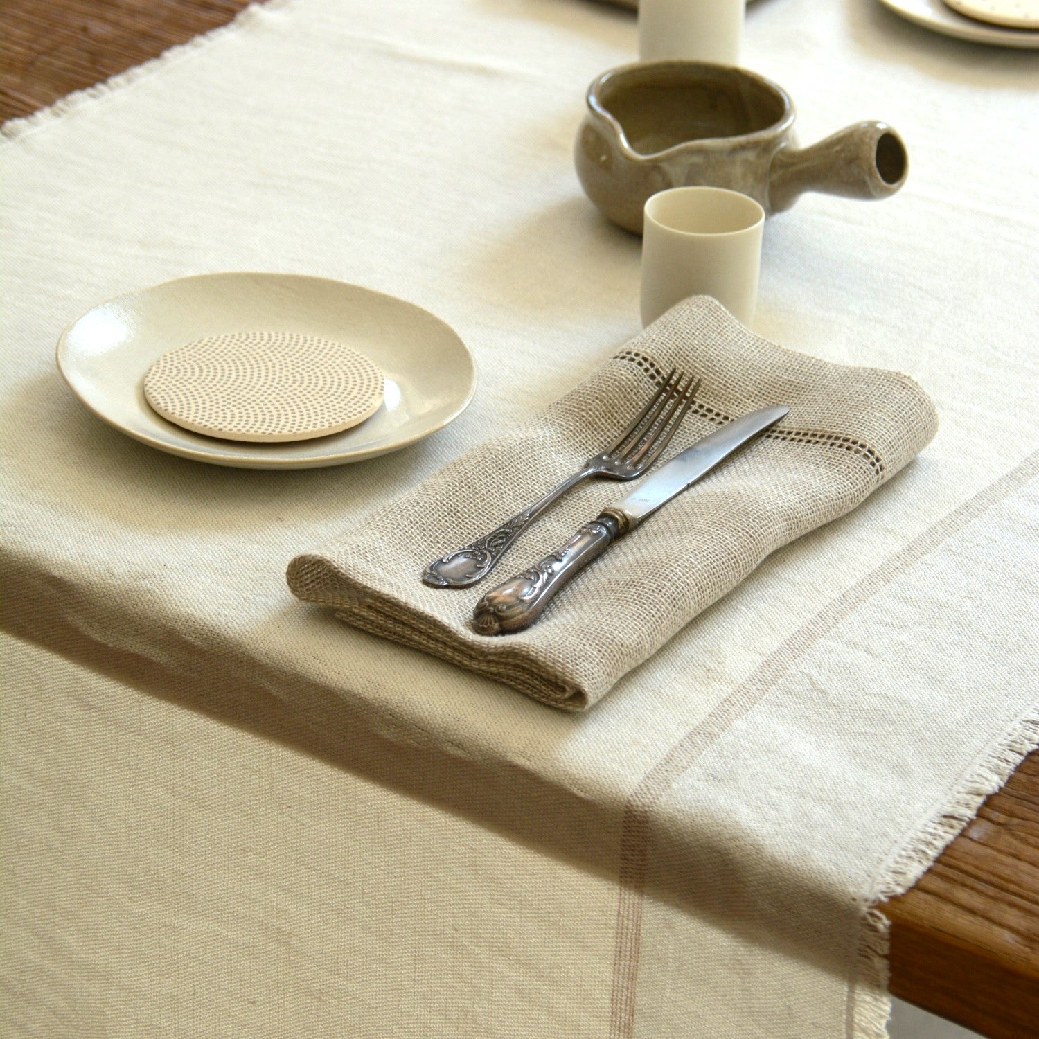 Linen table runner Ieva in white 65x160 cm