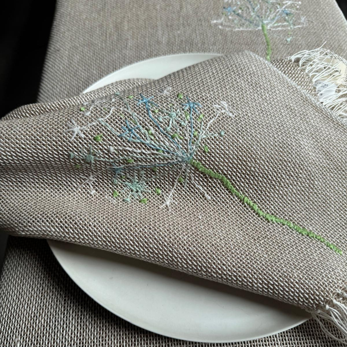 Linen napkin beige with dandelion fluf 56x56 cm