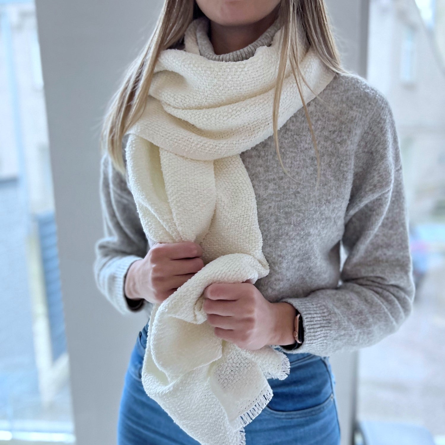 Linen boucle scarf Place in white 50x180 cm