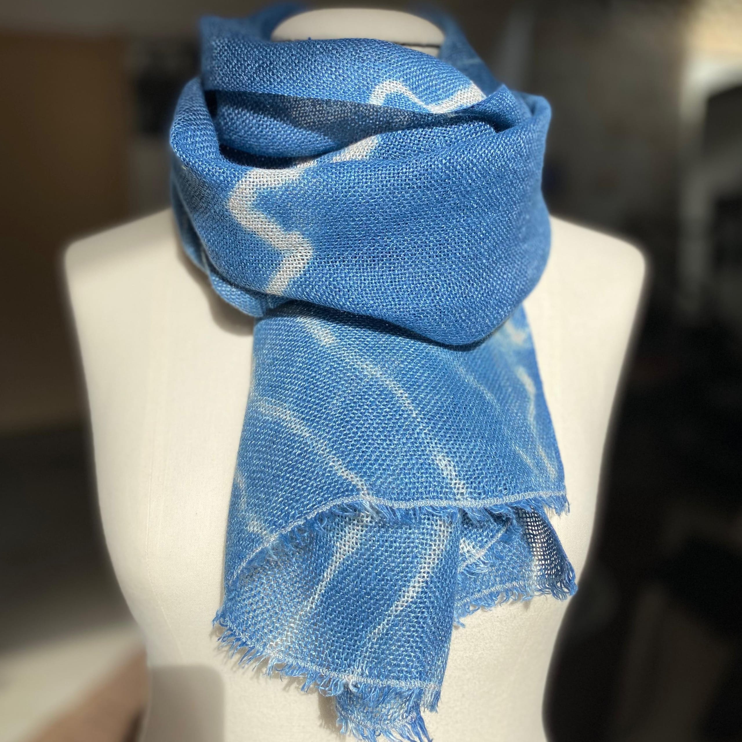 Linen scarf Waves in denim blue 45x170 cm
