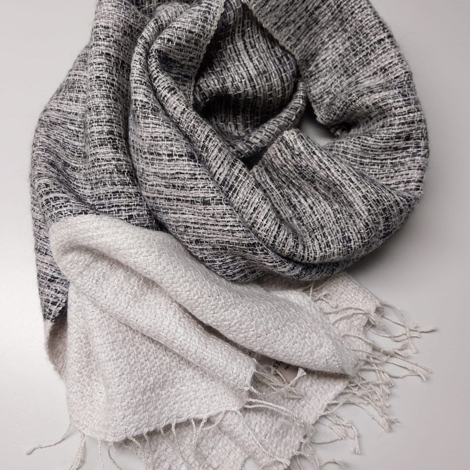 Linen mohair scarf Tinita White and black 50x200 cm